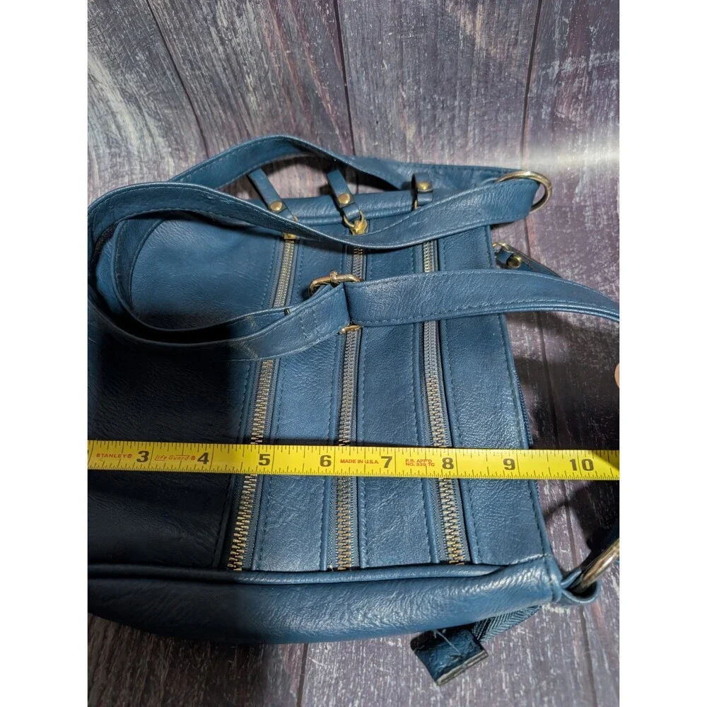 Bueno Blue Faux Leather Crossbody Bag with Multiple Zipper Pockets